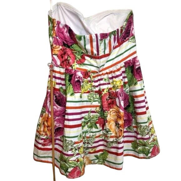 B. Darlin Strapless Dress Y2K Floral Stripe w/ Heart Belt Lined M NWOT - Picture 2 of 11
